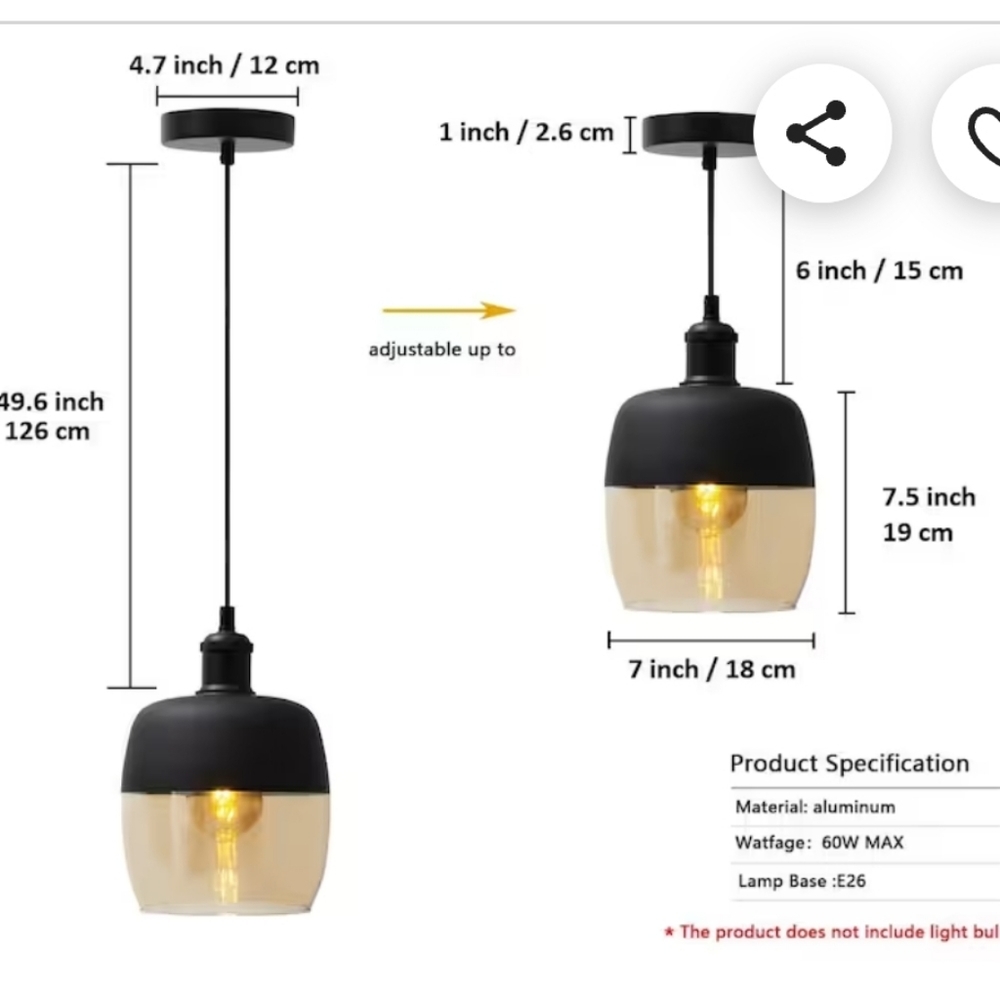 Glass Pendant Lighting , Ceiling Lighting 1 lamp - Picture 5 of 5